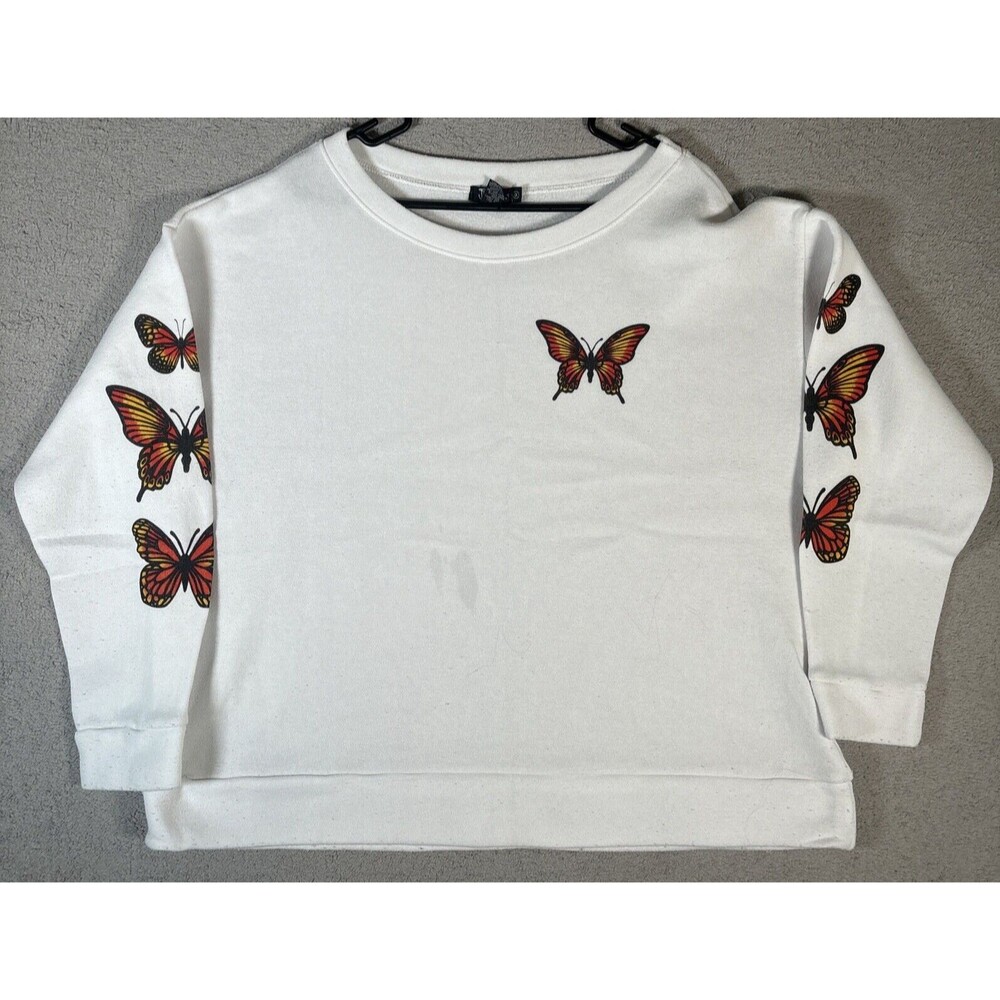 Miss Chievous Women’s‎ Size 1X White Boat Neck Pull Over Sweater Butterflies